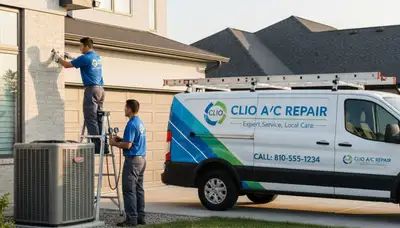 Professional AC repair technician servicing air conditioner unit in Flint, MI