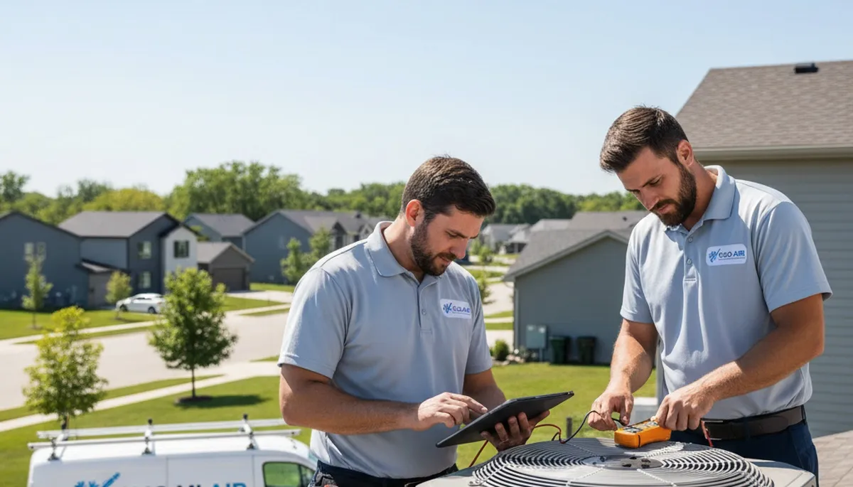 Professional AC repair technician servicing air conditioner unit in Flint MI home