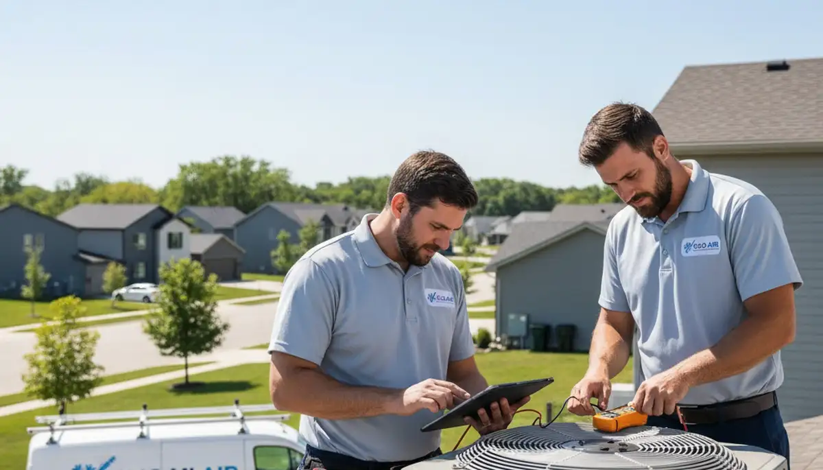 Professional AC repair technician servicing air conditioner unit in Flint MI home