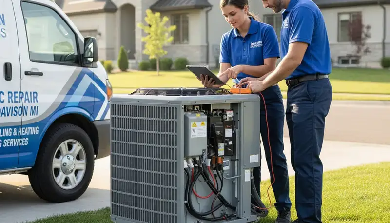 Professional AC repair technician servicing air conditioner unit in Flint, MI