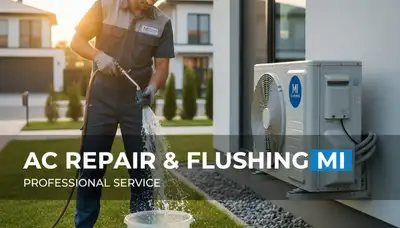 Professional AC repair technician servicing air conditioner unit in Flint MI home
