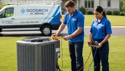 Professional AC repair technician servicing air conditioner unit in Flint, MI