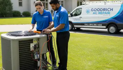 Professional AC repair technician servicing air conditioner in Flint MI home
