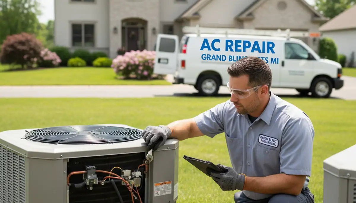 Professional AC repair technician servicing air conditioner unit in Flint MI