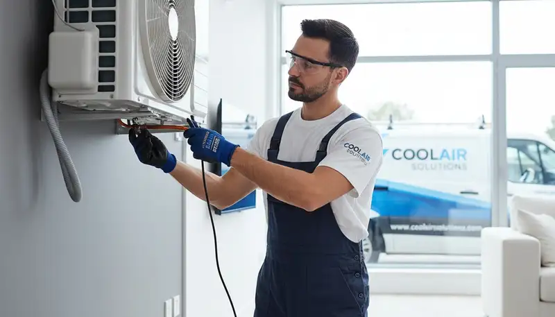 Technician providing residential AC repair service in Flint, MI for efficient home cooling