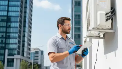 Technician repairing residential AC unit in Flint, MI for Five Star Cooling air conditioning service