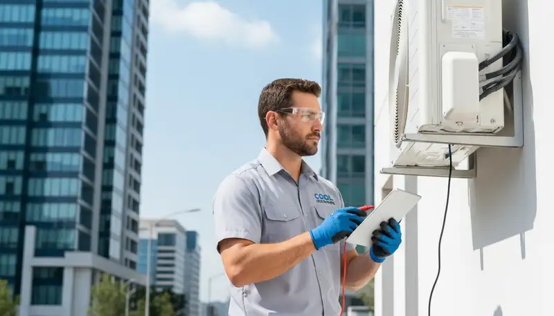 Technician repairing residential AC unit in Flint, MI for Five Star Cooling air conditioning service