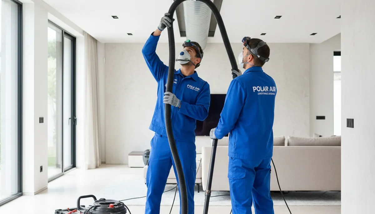 Technician cleaning air ducts for HVAC system in Flint, MI home – Five Star Cooling service