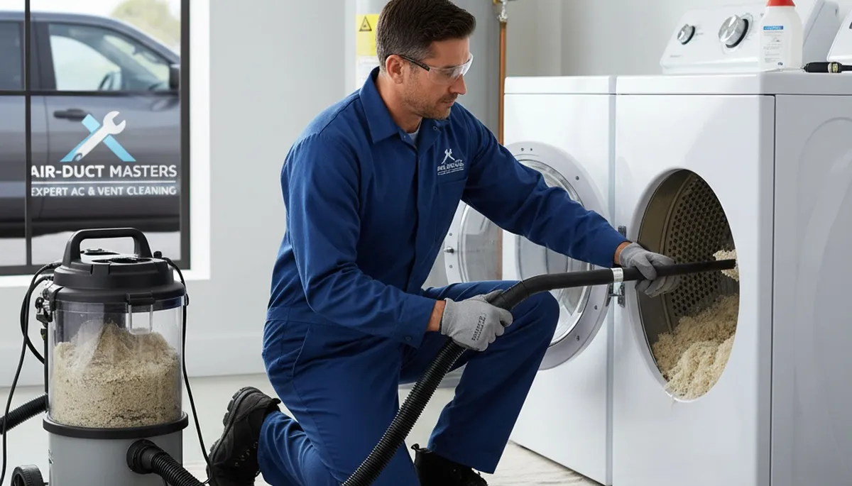 Technician cleaning dryer vent for improved airflow at home in Flint, MI by Five Star Cooling