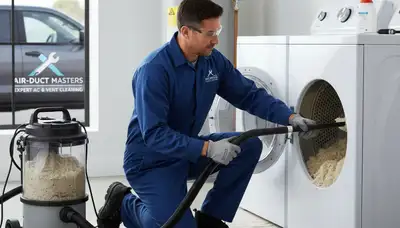 Technician cleaning dryer vent for improved airflow at home in Flint, MI by Five Star Cooling