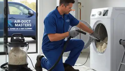 Technician cleaning dryer vent for improved airflow in Flint, MI home by Five Star Cooling