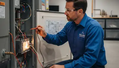 Technician performing furnace and heating repair service in Flint, MI for Five Star Cooling