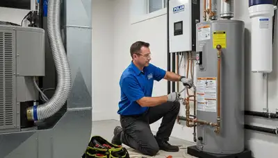 Licensed plumber repairing pipes and water heater in Flint, MI home by Five Star Cooling